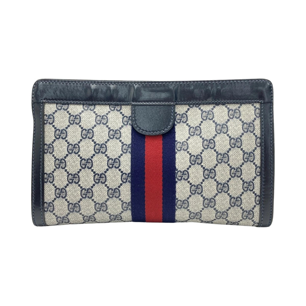 GUCCI GG Sherry Clutch Bag Navy Blue Shoulder Leather PARFUMS